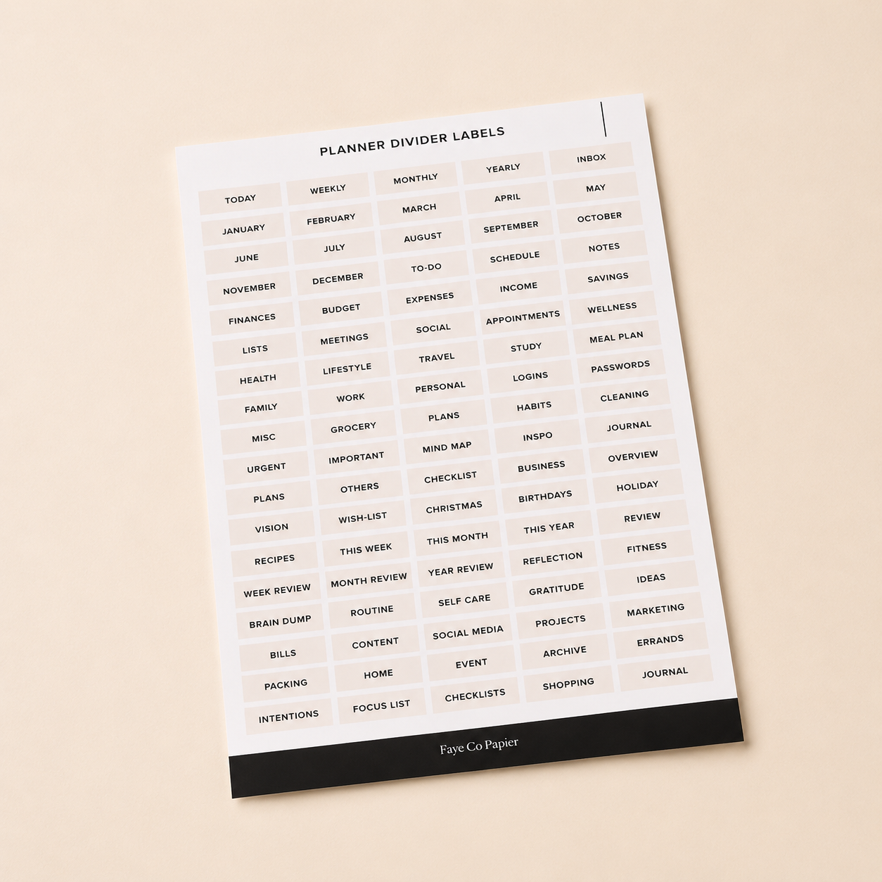 A4  Ring Binder Divider - 4 Hole Planner Tabs